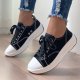 Women's Stylish Leisure Sneakers - Round Toe Low Top Lace Up & Thick Bottom Canvas Shoes for Comfort & Style.