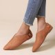 Women's V-cut Pointed Toe Flat Shoes, Comfort Solid Color Buckle Belt Slip On Shoes, Casual Walking Loafers Shoes