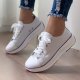 Women's Stylish Leisure Sneakers - Round Toe Low Top Lace Up & Thick Bottom Canvas Shoes for Comfort & Style.