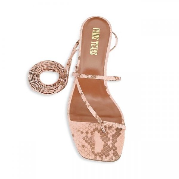 Paris Texas Ankle Wrap Python Embossed Leather Sandals