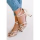 Gold Metallic Crisscross Straps Chunky Heeled Ankle Sandals