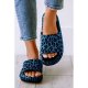 Blue Leopard Print Thick Sole Slip On Slippers