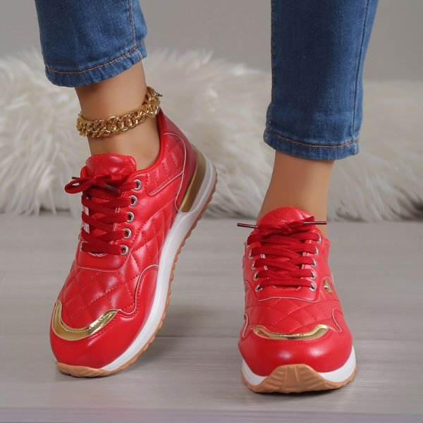 Women's Flat Low Top Sneakers, Comfortable Lightweight Lace Up Sports Shoes, Casual Running Shoes