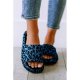 Blue Leopard Print Thick Sole Slip On Slippers