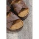 Brown Braided Detail Criss Cross Platform Slippers