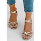 Gold Metallic Crisscross Straps Chunky Heeled Ankle Sandals