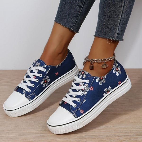 Women's Floral Print Lace-up Sneakers: Lightweight & Stylish Low Top Shoes for Women