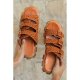 Brown Dotty PU Buckle Straps Gladiator Platform Slippers