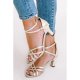 Gold Metallic Crisscross Straps Chunky Heeled Ankle Sandals