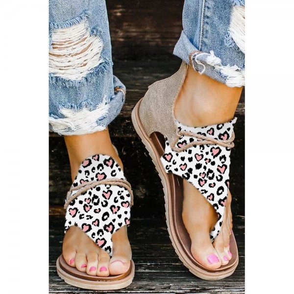 White Leopard Print Flip Flop Sandals