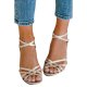 Gold Metallic Crisscross Straps Chunky Heeled Ankle Sandals