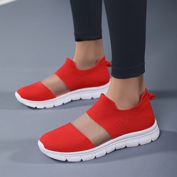 Women's Breathable Flying Woven Casual Sneakers,  Color-block Slip-on Running Walking Shoes, Low Top Sports Shoes