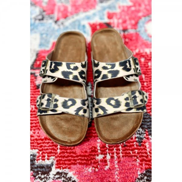 Leopard PU?Leather Square Buckle Slippers