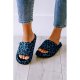 Blue Leopard Print Thick Sole Slip On Slippers