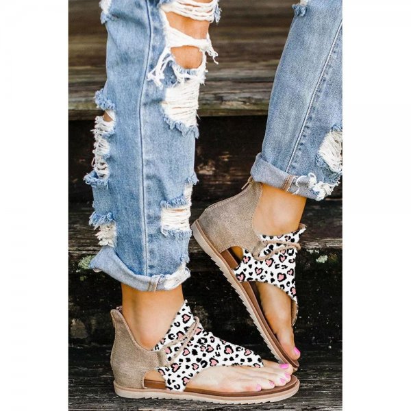 White Leopard Print Flip Flop Sandals