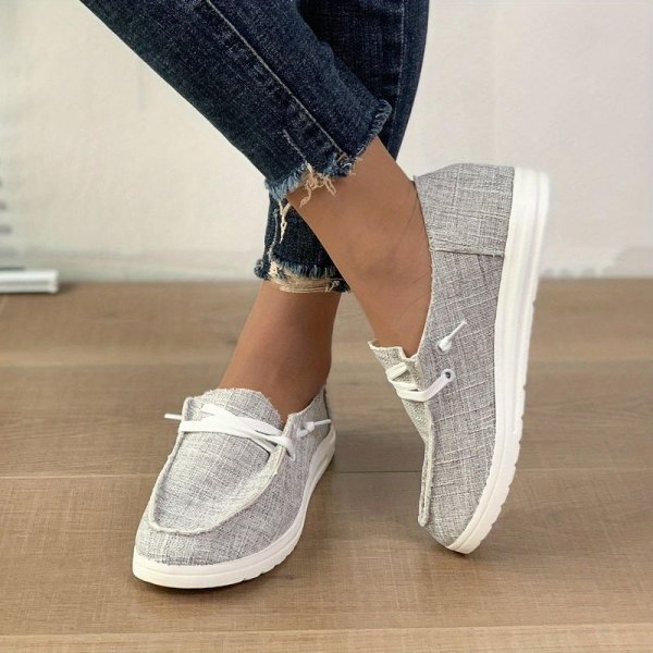 Women's Casual Lace Up Flat Loafers, Breathable Round Toe Canvas Walking Sneakers, Low Top Slip On Shoes